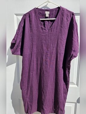 Chicos Linen V-Neck Tunic Dress Size 0 Coastal Vacation Cruise Boho Festival